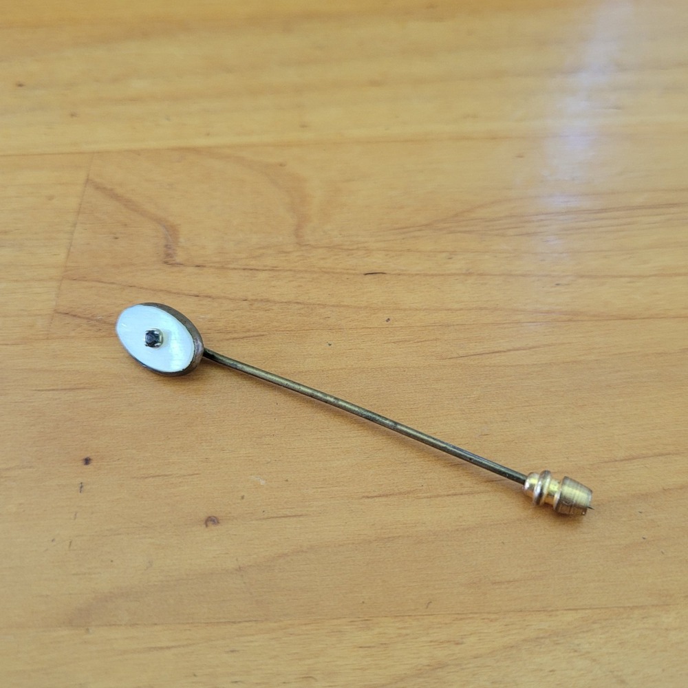 Vintage Art Deco Mother of Pearl Black Stone Oval Stick Pin Lapel Jewelry - Picture 8 of 8